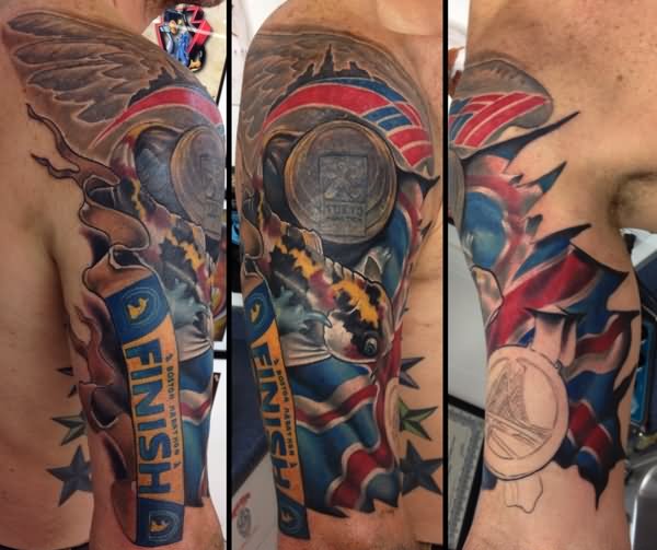 Half Sleeve Colored Sports Tattoo For Men