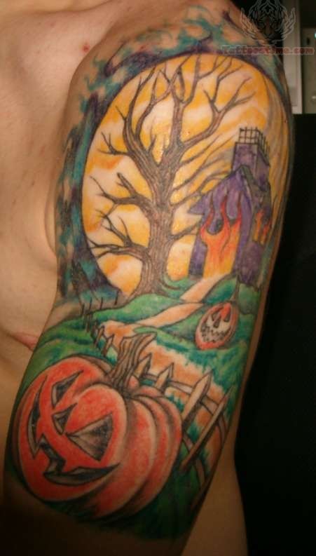 Halloween Irish Tattoo On Half Sleeve