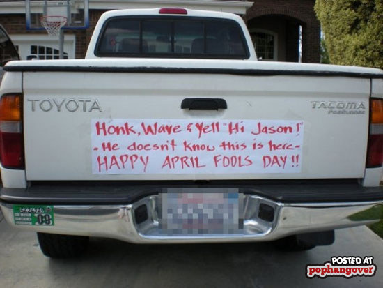 Happy April Fools Day Sticker On Car Back Funny Picture