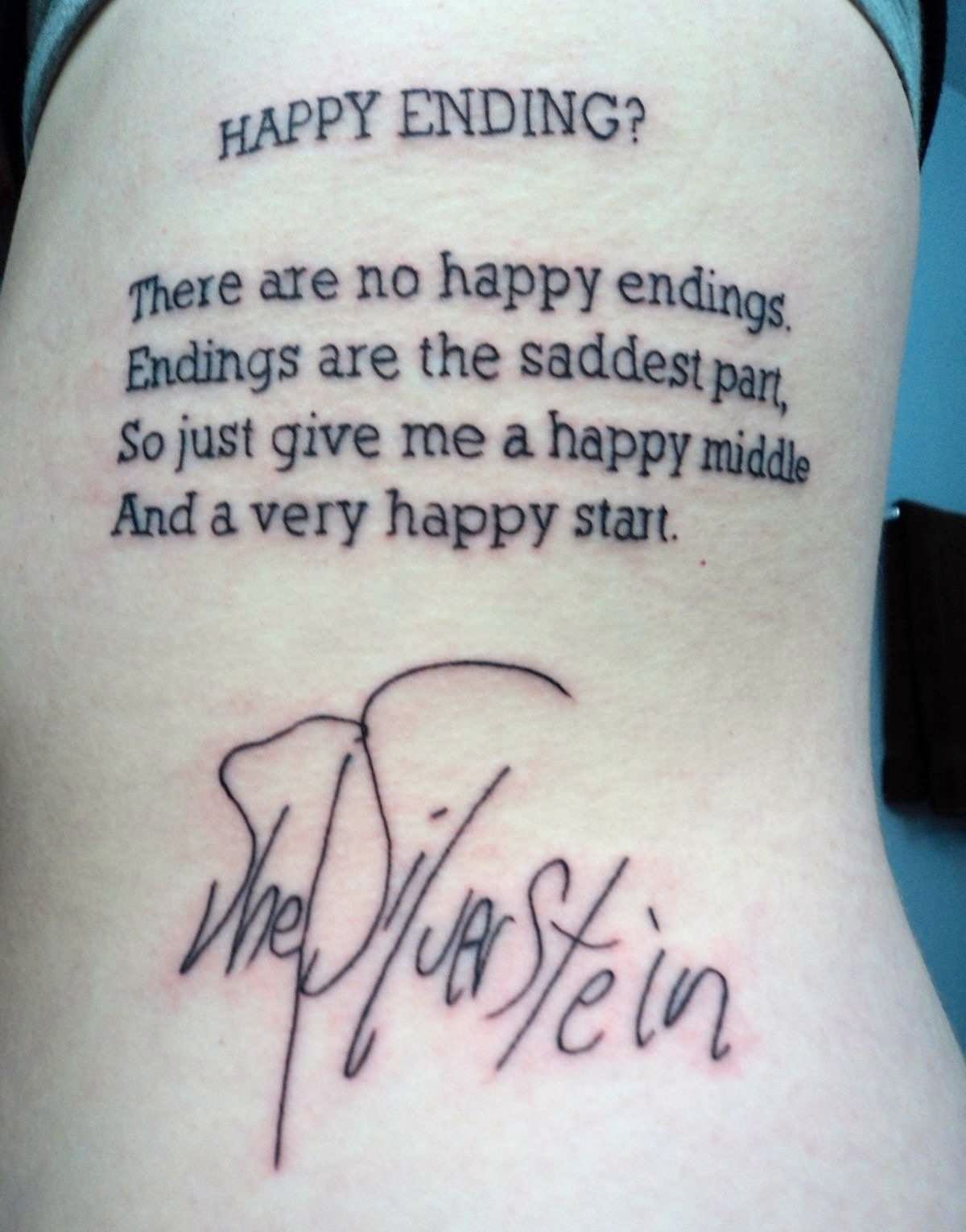 Happy Ending Literary Tattoo Design For Shoulder