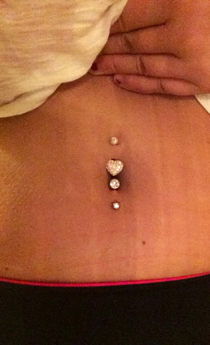 Heart Ring And Stud Double Belly Piercing