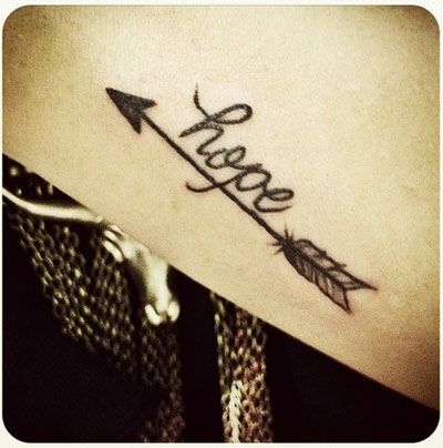 Hope Word With Arrow Tattoo Design