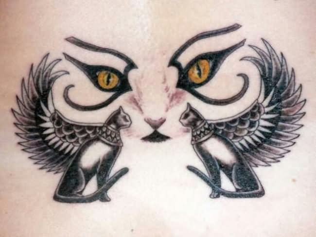 Horus Eye And Winged Bastet Egyptian Tattoo Image