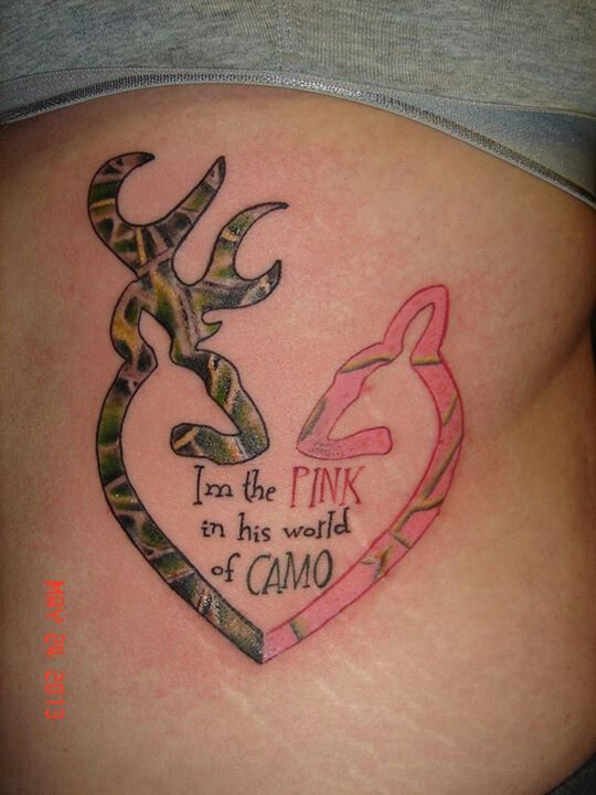 I Am The Pink In His World Of Camo Country Tattoo On Side Rib