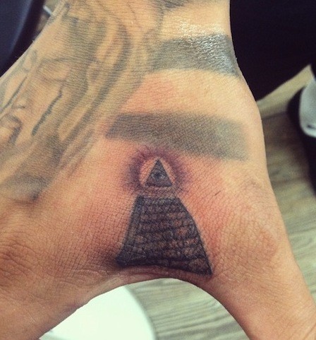 Illuminati Eye Pyramid Tattoo On Hand