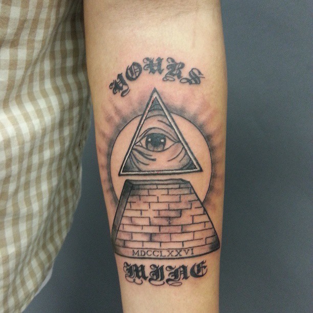 Illuminati Eye Pyramid Tattoo On Sleeve