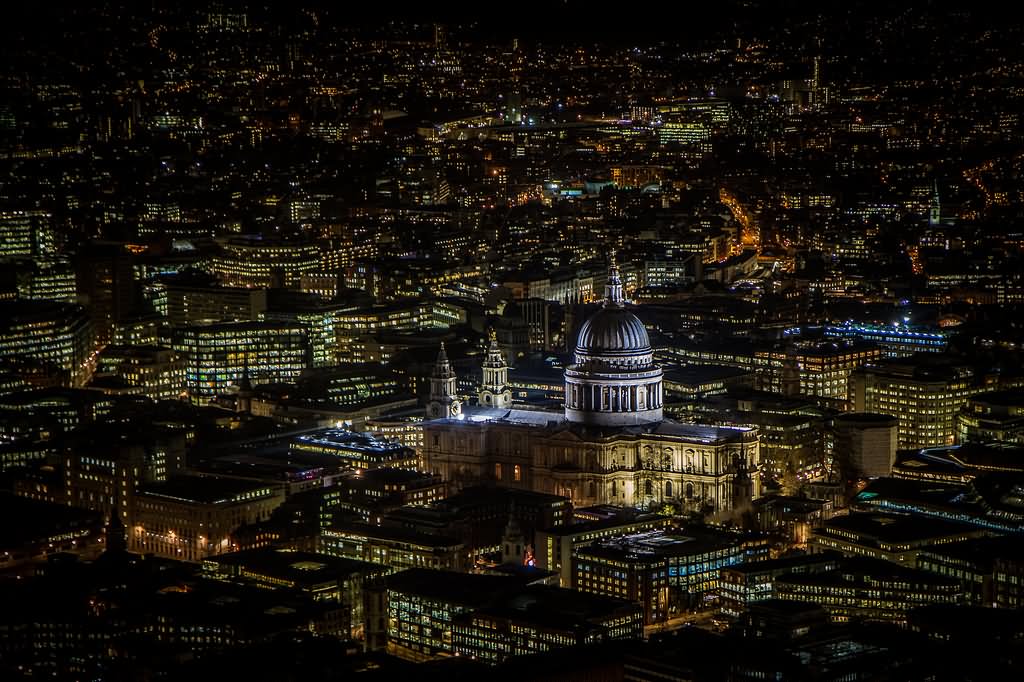 Incredible Aerial View Of The St Paul's Cathedral At Night