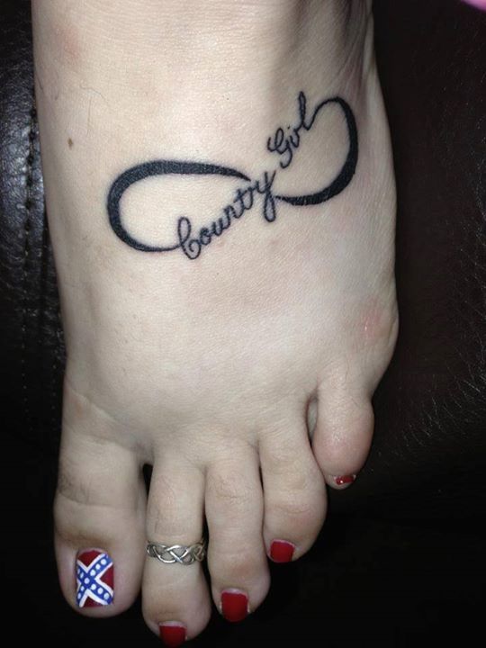 Infinity Symbol And Country Girl Tattoo On Left Foot