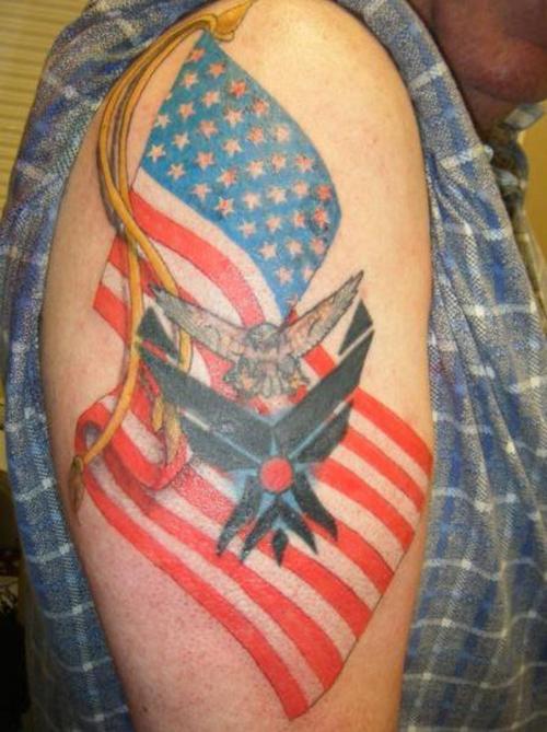 International Flag Tattoo On Man Right Half Sleeve