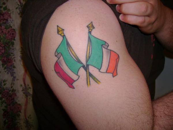 Ireland And Irish Flag Tattoos On Right Bicep