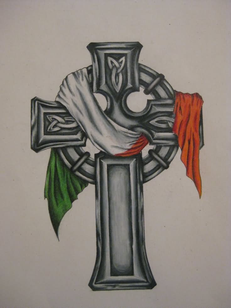 Irish Flag Tattoo On Cross Tattoo Design