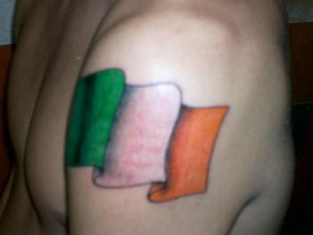 Irish Flag Tattoo On Man Left Shoulder