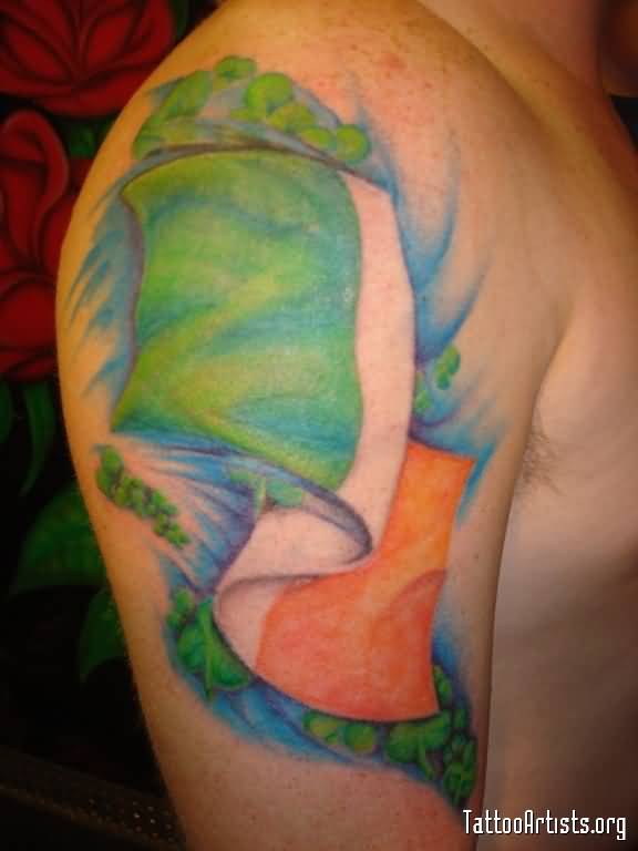 Irish Flag Tattoo On Man Right Half Sleeve