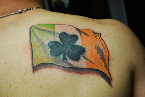 Irish Flag Tattoo On Right Back Shoulder