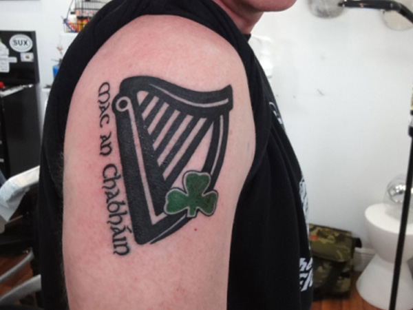 Irish Tattoo On Man Right Shoulder