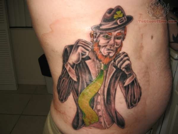 Irish Tattoo On Man Side Rib