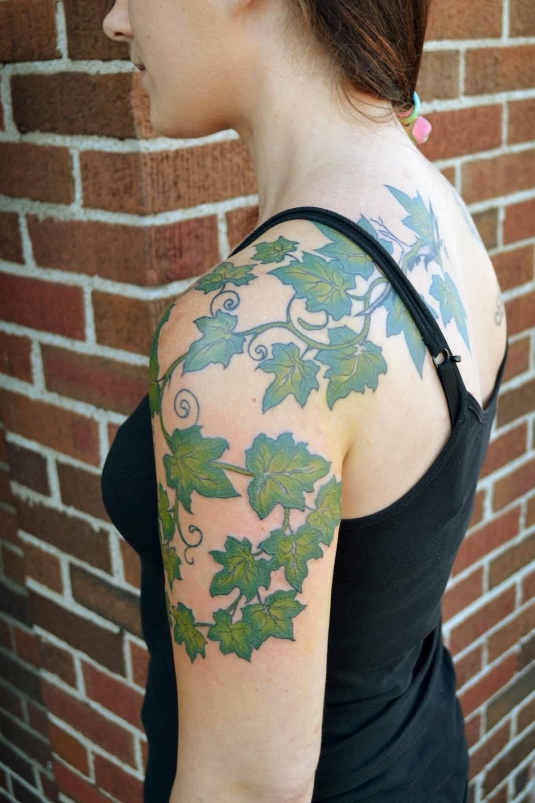 Ivy Vine Tattoo On Girl Left Shoulder