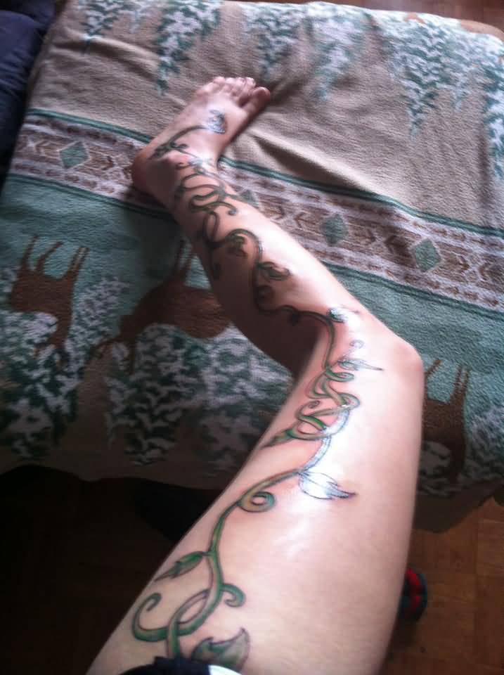 Ivy Vine Tattoo On Left Full Leg