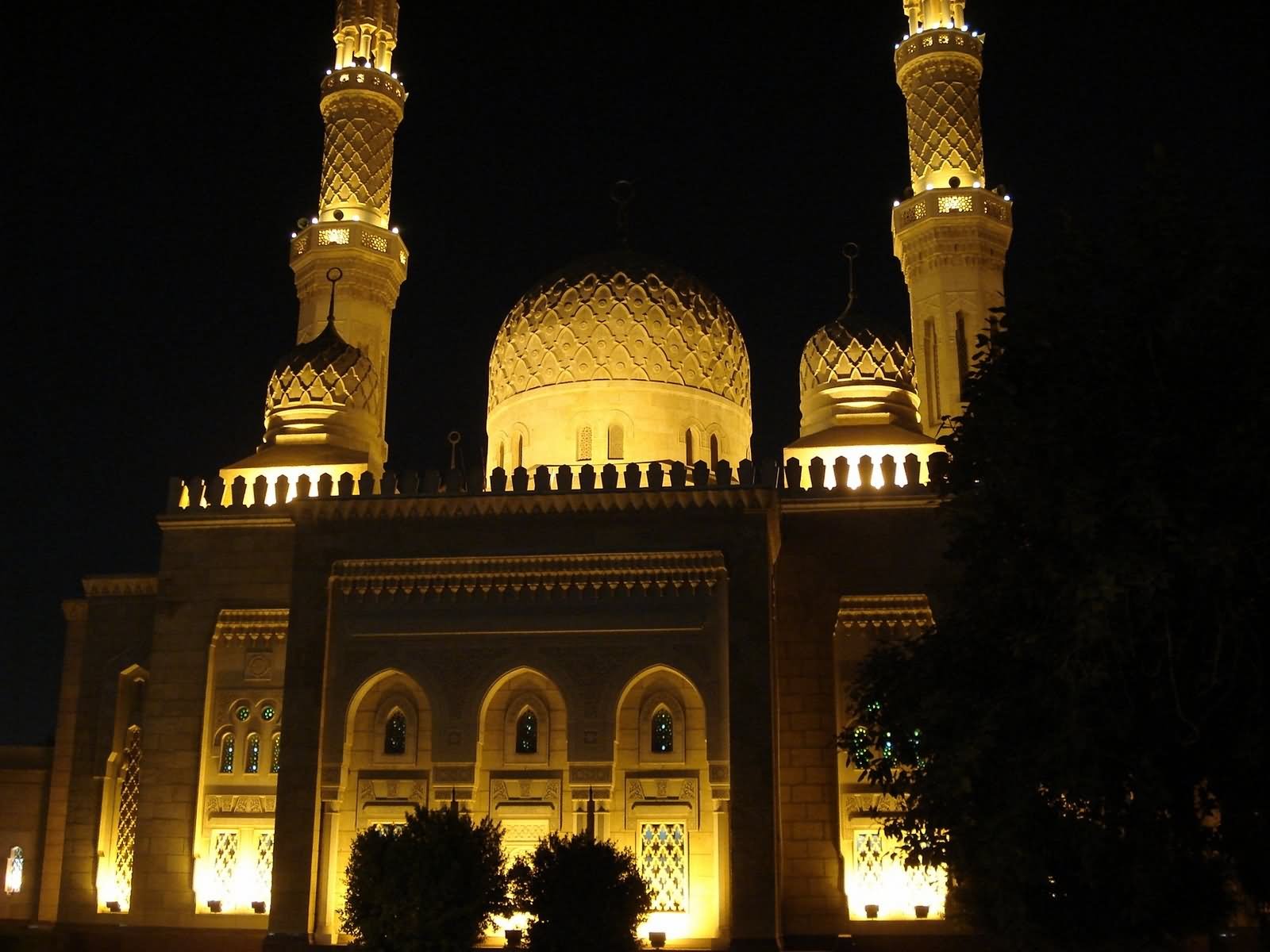 Jumeirah Mosque Facade At Night