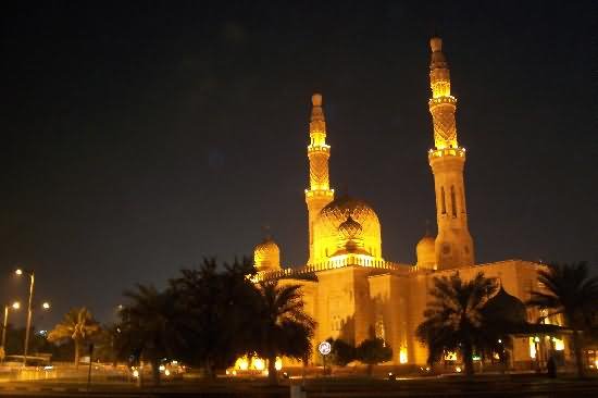 Jumeirah Mosque Illuminated At Night