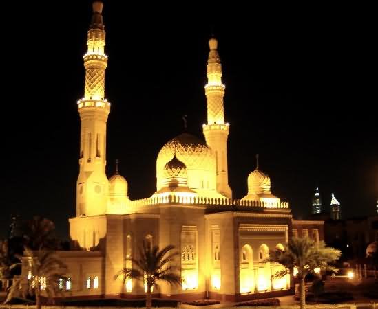 Jumeirah Mosque Lit Up At Night