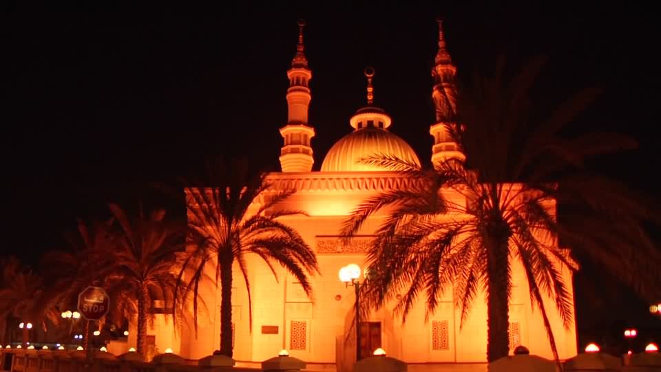 Jumeirah Mosque Lit Up At Night