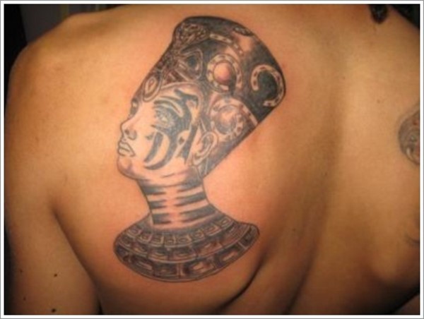 Left Back Shoulder Egyptian Lady Tattoo