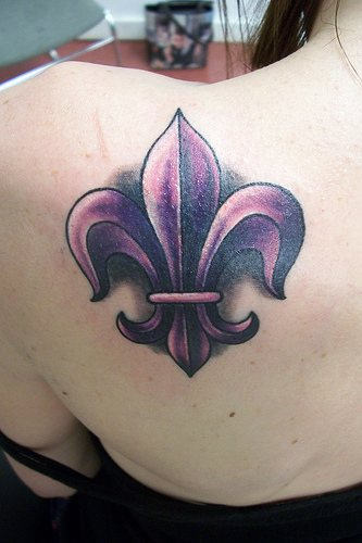 Left Back Shoulder Fleur De Lis Tattoo For Girls