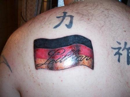 Left Back Shoulder International Flag Tattoo