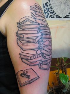 Literary Books Tattoo On Half Sleeve