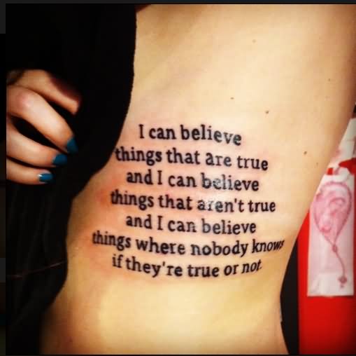 Literary Tattoo On Girl Side Rib