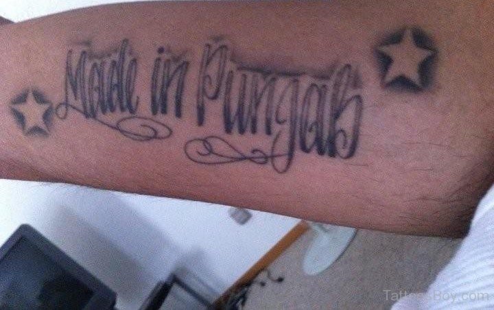 Made In Punjab Words With Stars Tattoo Design For Arm