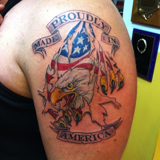 Made Proudly In America Tattoo On Shoulder