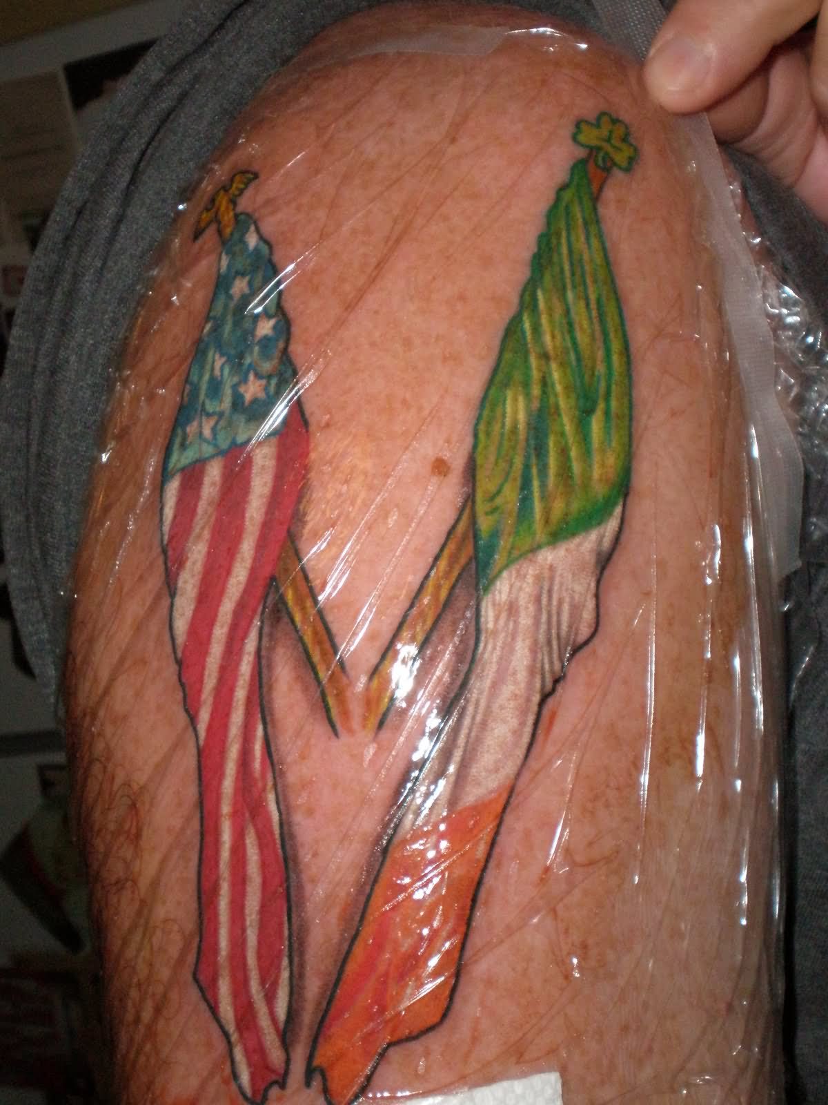 Man Right Half Sleeve Irish Flag Tattoos