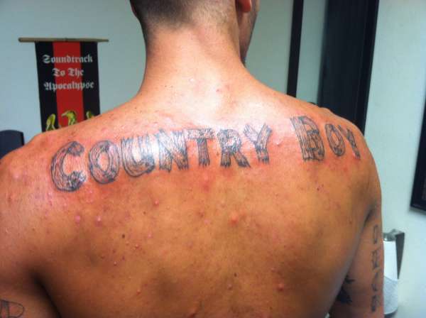 Man Upper Back Country Boy Tattoo