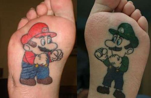 Mario Video Game Tattoos Under Feet
