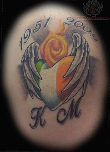 Memorial Winged Irish Heart Tattoo