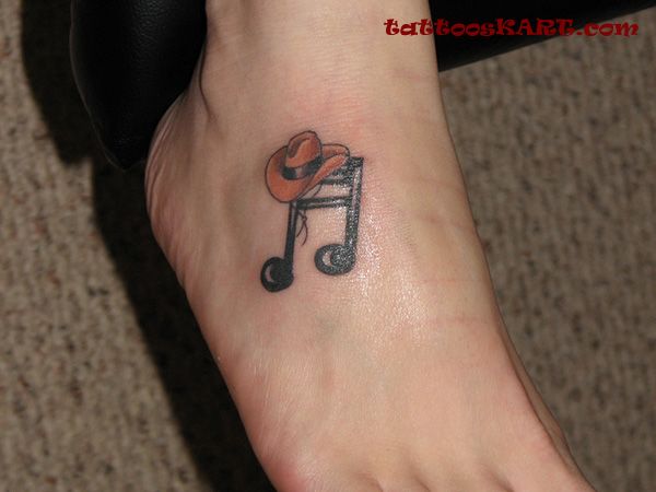 Music Note With Hat Country Tattoo On Right Foot