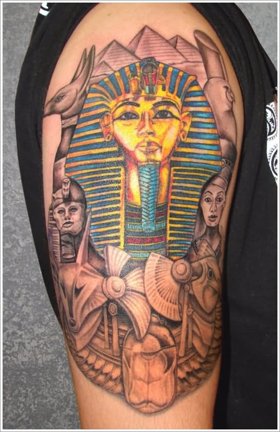 Nice Egyptian Tattoo On Half Sleeve