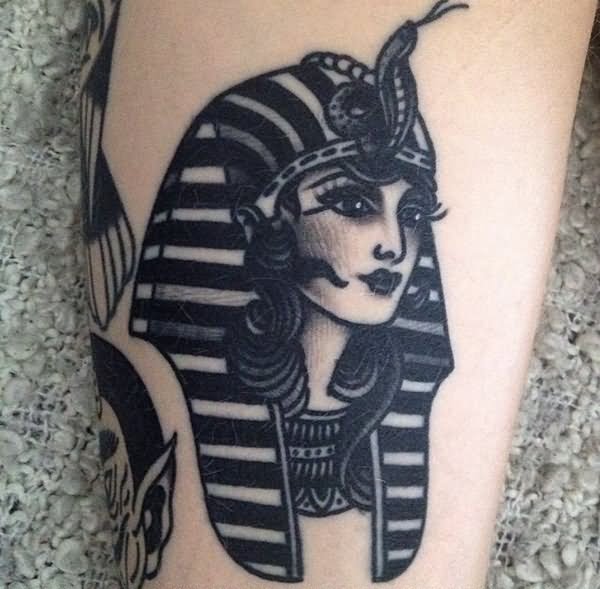 Nice Grey Ink Egyptian Girl Tattoo