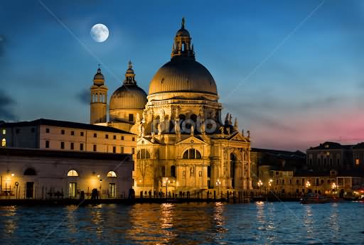 Night View of Santa Maria della Salute With Full Moon