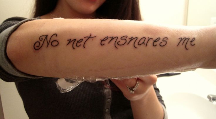 No Net Ensnares Me Literary From Book Tattoo On Girl Right Arm