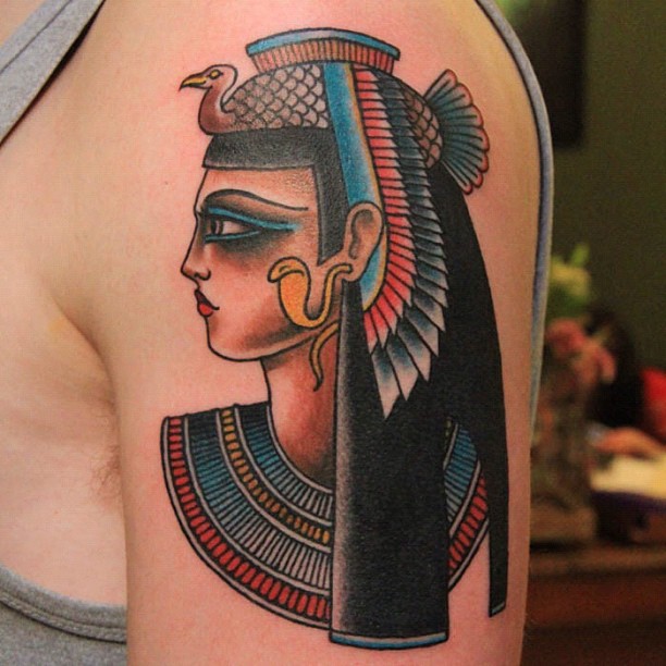 Old School Egyptian Tattoo On Left Shoulder by Jaclyn Rehe