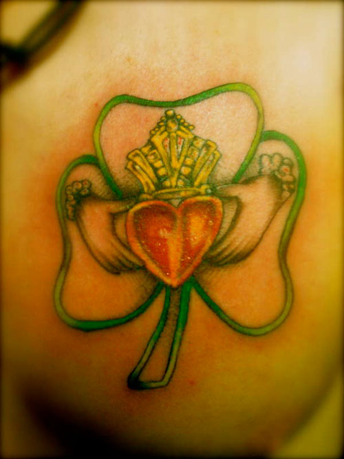 Outline Clover Leaf Irish Tattoo On Chest