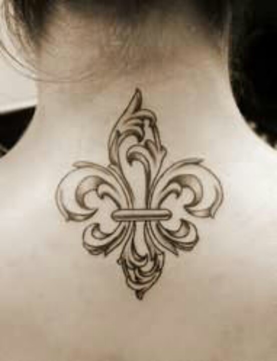 Outline Fleur De Lis Tattoo On Upper Back
