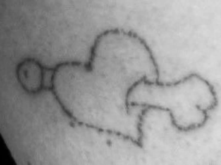 Outline Heart And Bone Homemade Tattoo