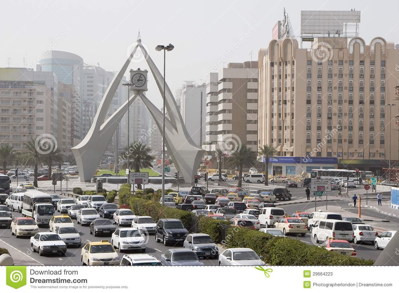 Over View Of Road Traffic And Roundabout Deira Clock Tower