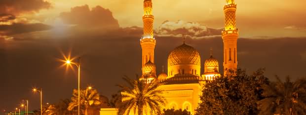 Panorama View Of Jumeirah Mosque During Night