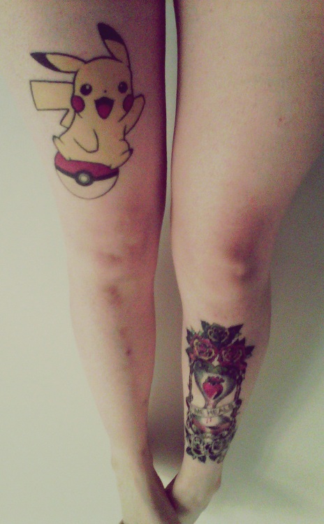 Pokemon Video Game Tattoo On Right Thigh