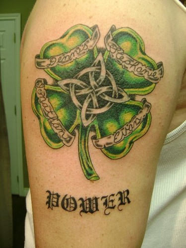 Power Irish Tattoo On Right Half Sleeve For Men